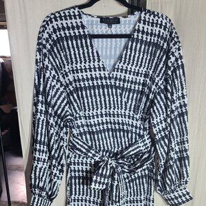 Eloquii Black & White Patterned Wrap Dress